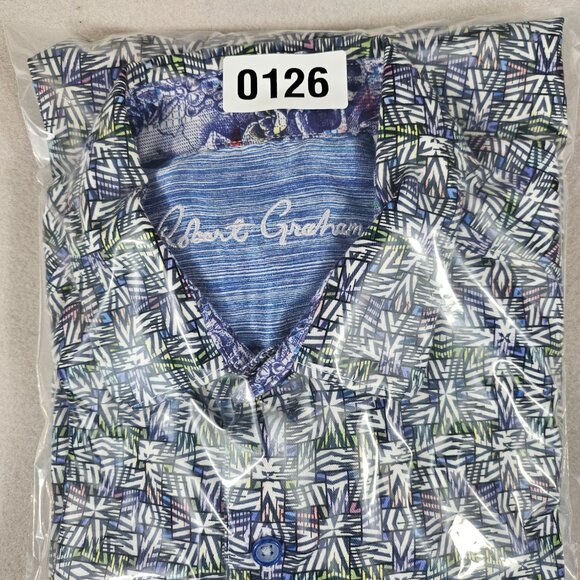 Robert Graham Shirt Mens L Geometric Classic Fit Short Sleeve - Picture 8 of 8